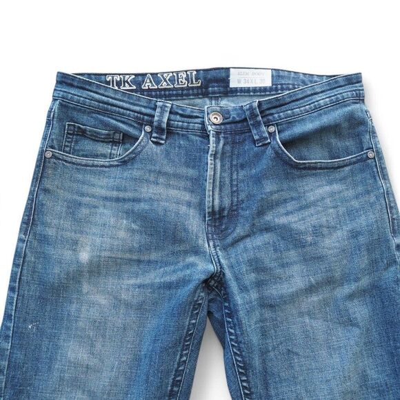 T.K. Axel Slim Boot Distressed Paint Splatter Medium Wash Jeans Men's 34 x 30 - Picture 3 of 12